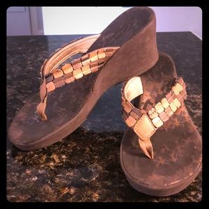 Clark’s brown leather wedge sandals